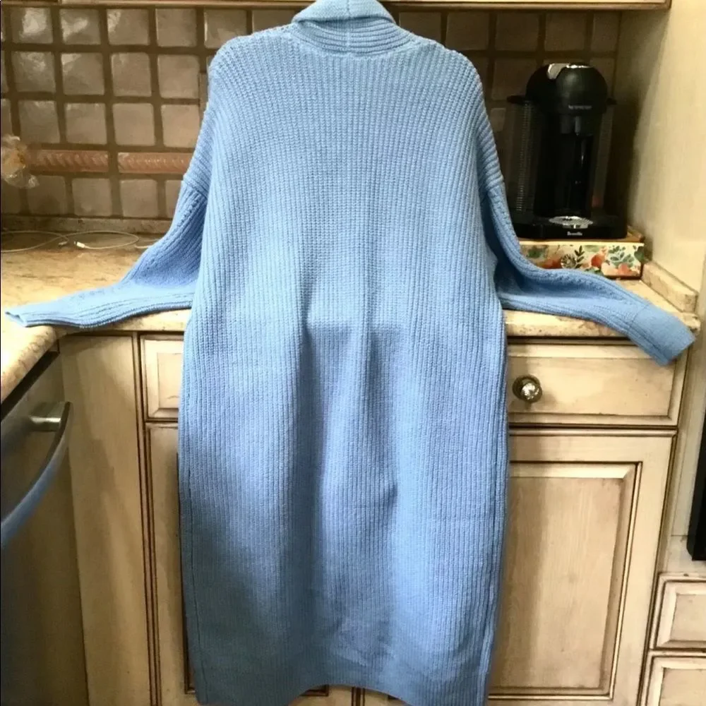 Free People Skylark Cardi Maxi Ribbed Open Front Knit Blue - Picture 4 of 5